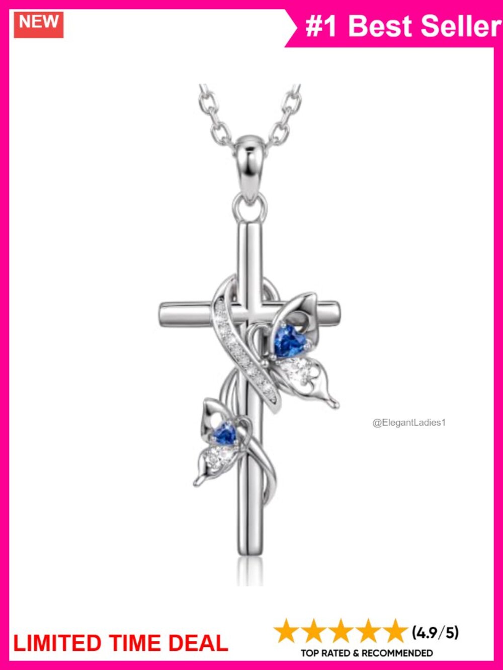 925 Sterling Silver Butterfly Infinity Cross Pendant Necklace